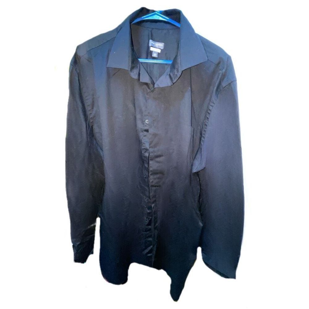 Van Heusen Flex Regular Fit Stretch Okeo Tex Button Front Long Sleeve Black Size